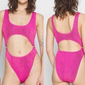 Nwt Good American Always Fits Sculpt Monokini Swimsuit Fuschia Pink Ribbed